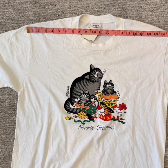 VTG 90s Y2k NWT B.Kliban Cat Crazy "Meowie Christmas"  White T-Shirt Mens Large - Picture 9 of 11